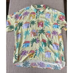 Jams World Hawaiian Aloha Shirt Tropical Houses Print XL